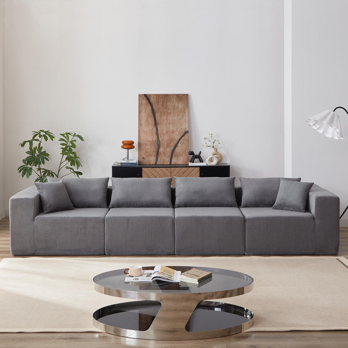 ECKSOFA 264/167/71 cm Grau Cord - Grau, Textil (264/167cm) - Oxeza