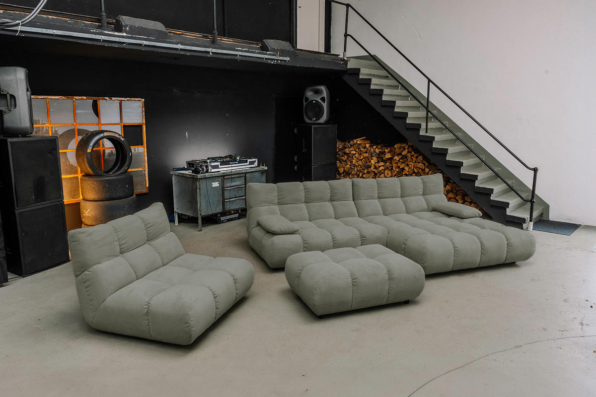 SITZGRUPPE VIVIEN 3ER SET Grün Cord - Olivgrün/Grün, Kunststoff/Textil (359/85/510cm) - KAWOLA