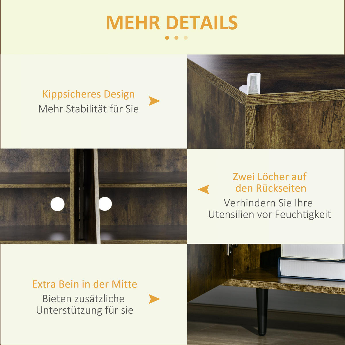 KOMMODE, Spanplatte, Rustikales Braun+Schwarz - Braun, Kunststoff (40/83/147cm) - HOMCOM