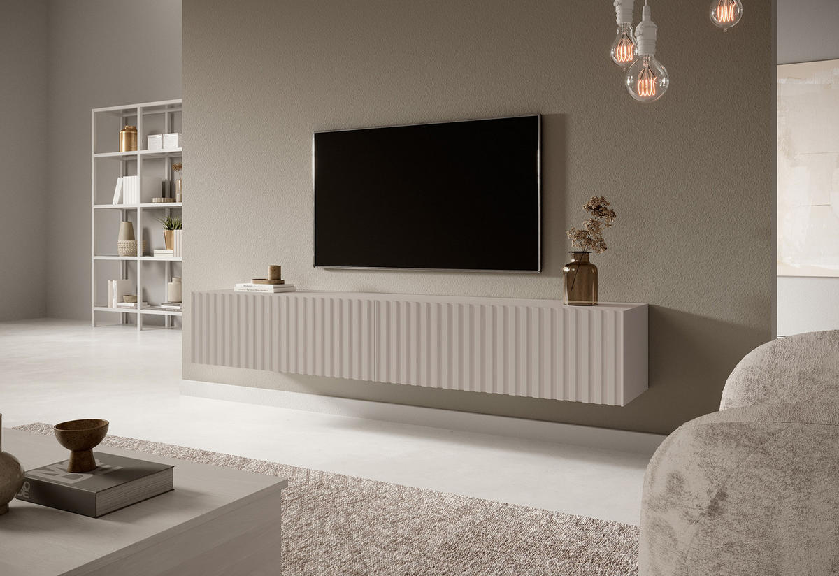 TV-HÄNGEBOARD Telire graubeige mit Lamellenfronten 175 cm - Greige, Holzwerkstoff (175/30/31.6cm) - Selsey