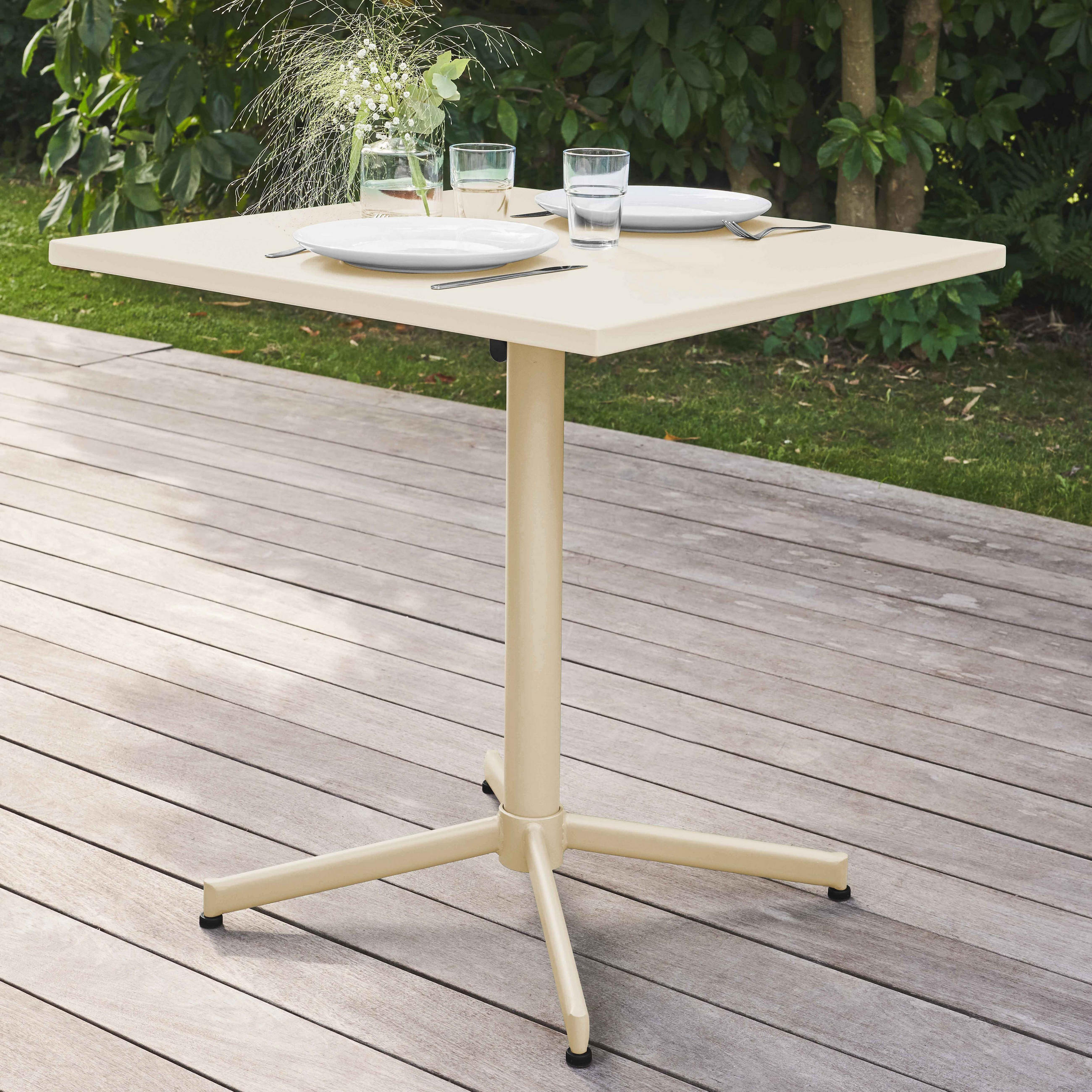 GARTENTISCH , klappbar, Elfenbeinfarbe - Creme, Metall (70/70/72cm) - Oviala