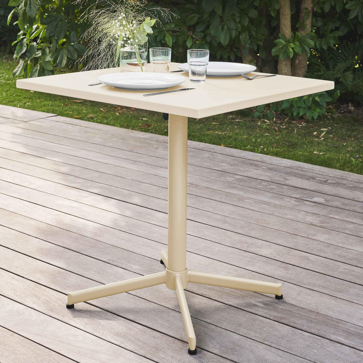GARTENTISCH , klappbar, Elfenbeinfarbe - Creme, Metall (70/70/72cm) - Oviala