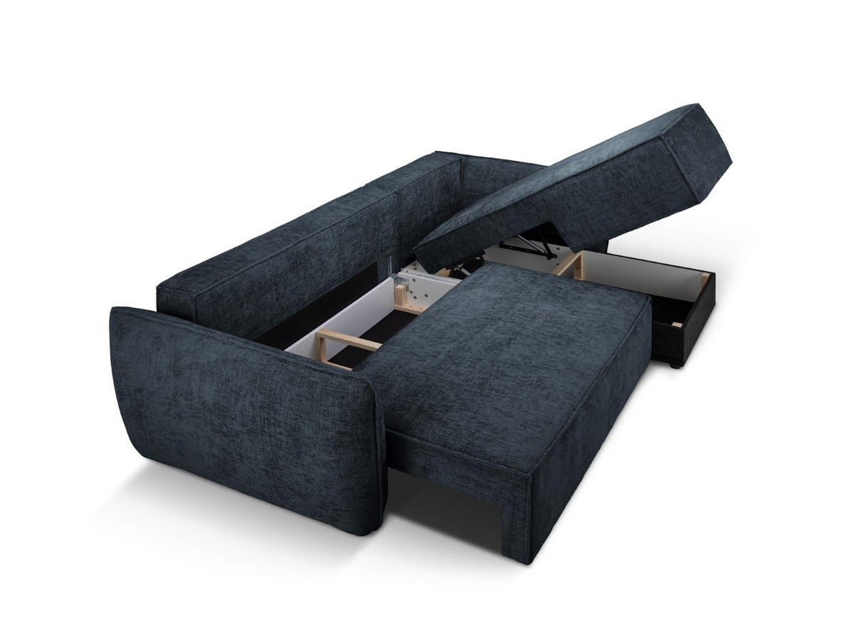 AUSKLAPPBARES-ECKSOFA rechts mit Container Kaelle aus Chenille-Stoff königsblau 4 Sitzplätze - Blau, Textil (165/252cm) - Micadoni