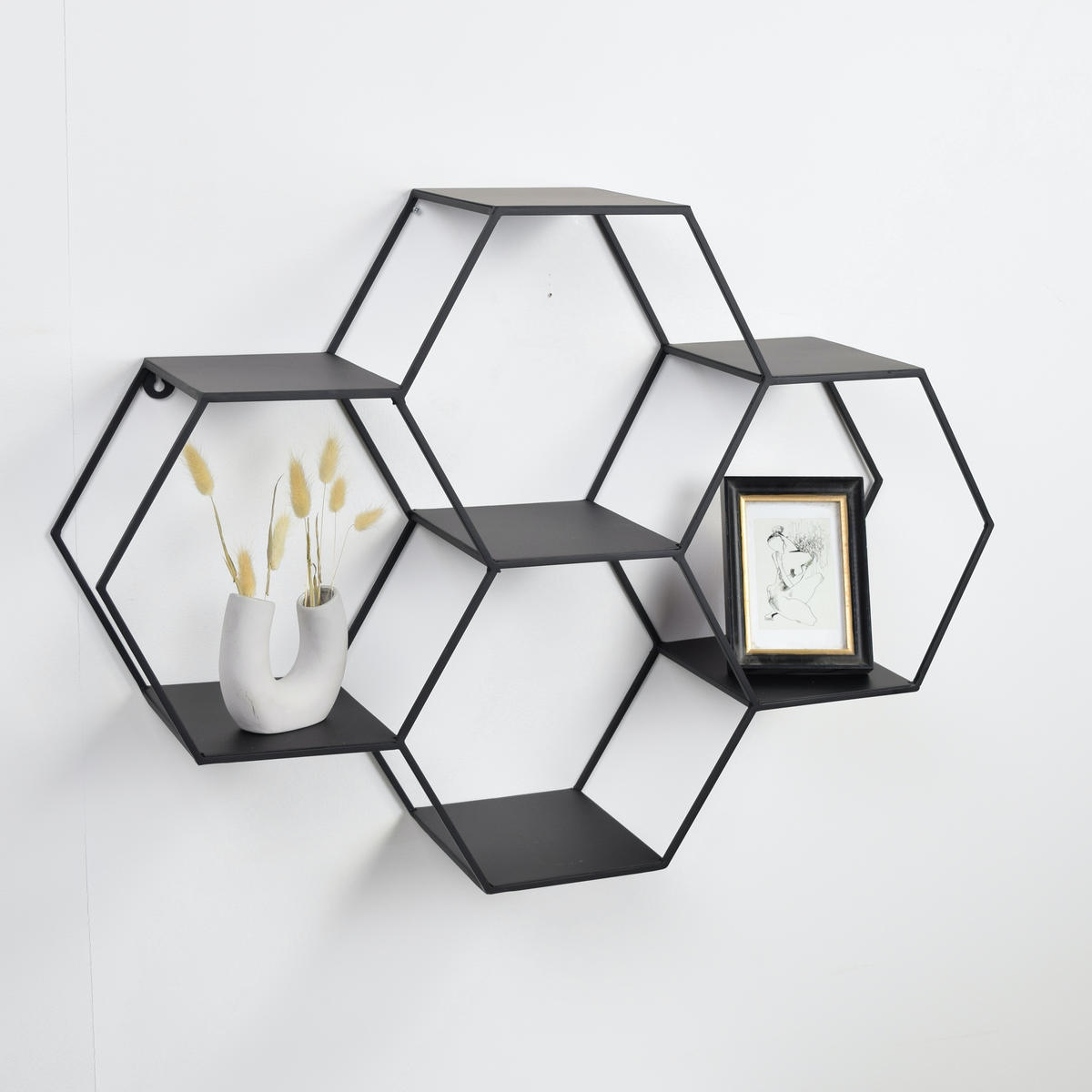 WANDREGAL Hexa Schwarz - Schwarz, Metall (80/57/20cm) - LOFT42