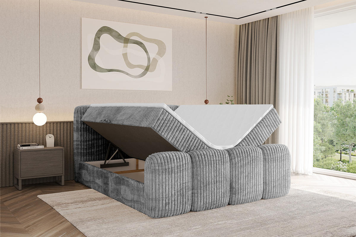 BOXBETT mit Matratze H4 und Lattenrost - NINA-Z - 140x200 cm - Hellgrau - Hellgrau, Holzwerkstoff (140/200cm)