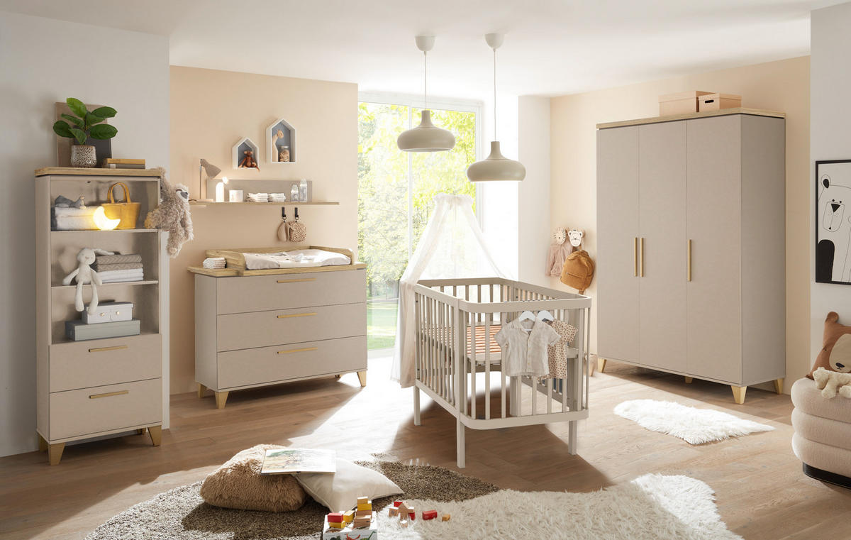 BABYZIMMER Hilda 5 teilig in Kaschmir und Mauvella Oak - Kinderzimmer Komplett Set - Beige, Holzwerkstoff (80/200/120cm)