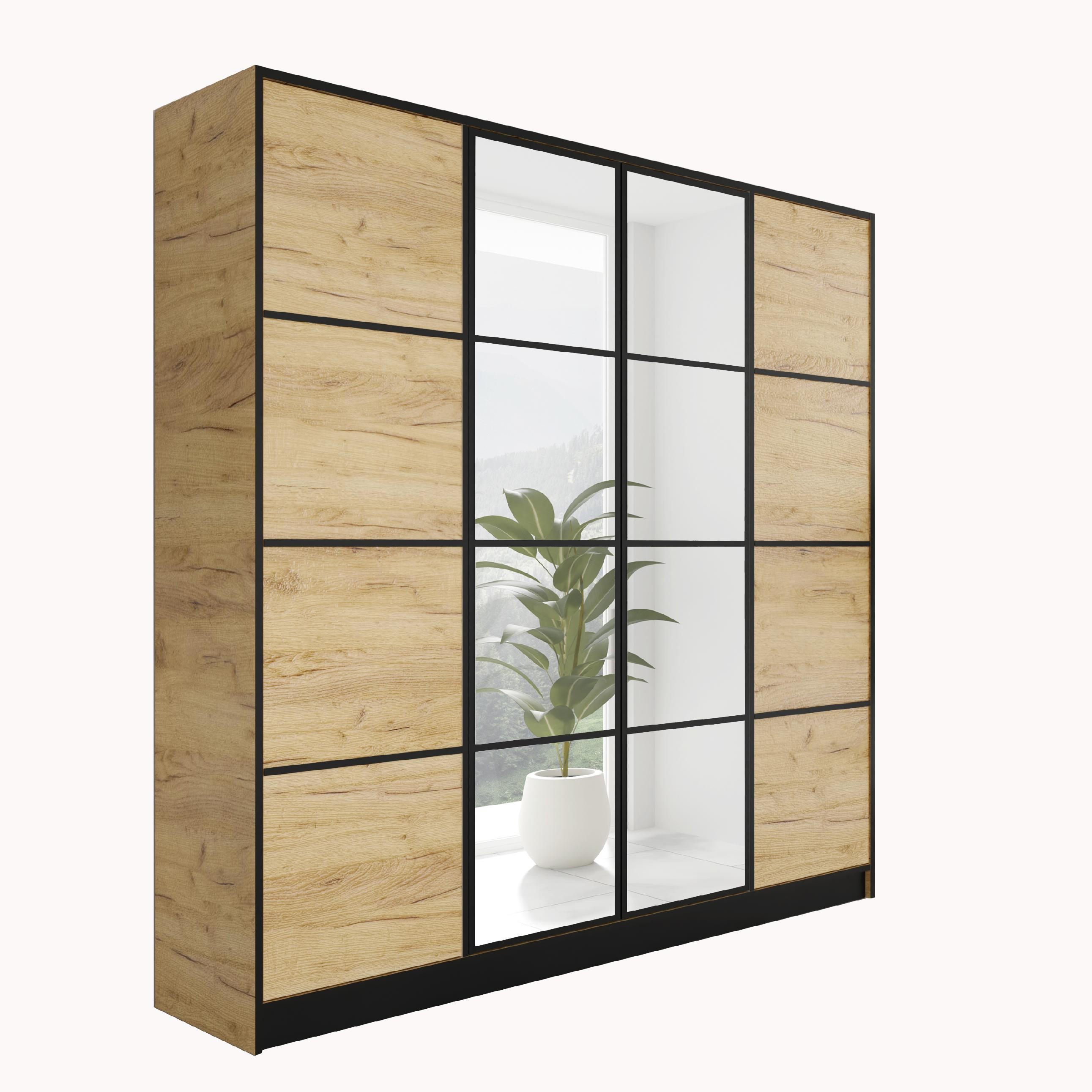 KLEIDERSCHRANK EDEN 4-Türen v2 - 206,4x205x39 cm - craft Eiche - Honigeiche, Holzwerkstoff (206.4/205/39cm) - Kier Furniture