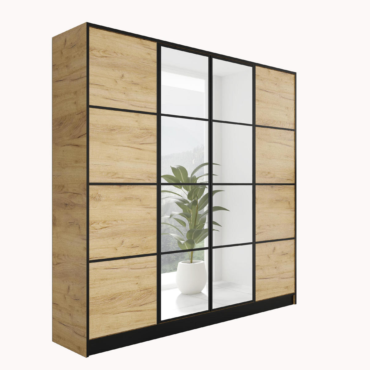 KLEIDERSCHRANK EDEN 4-Türen v2 - 206,4x205x39 cm - craft Eiche - Honigeiche, Holzwerkstoff (206.4/205/39cm) - Kier Furniture