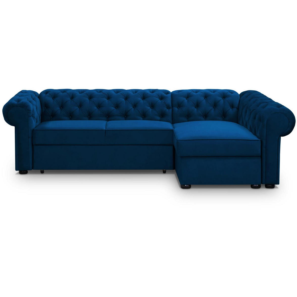 ECKSCHLAFSOFA Chester im Chesterfield-Stil, Dunkelblau, rechts - Schwarz/Dunkelblau, Textil (278/173cm) - Beautysofa