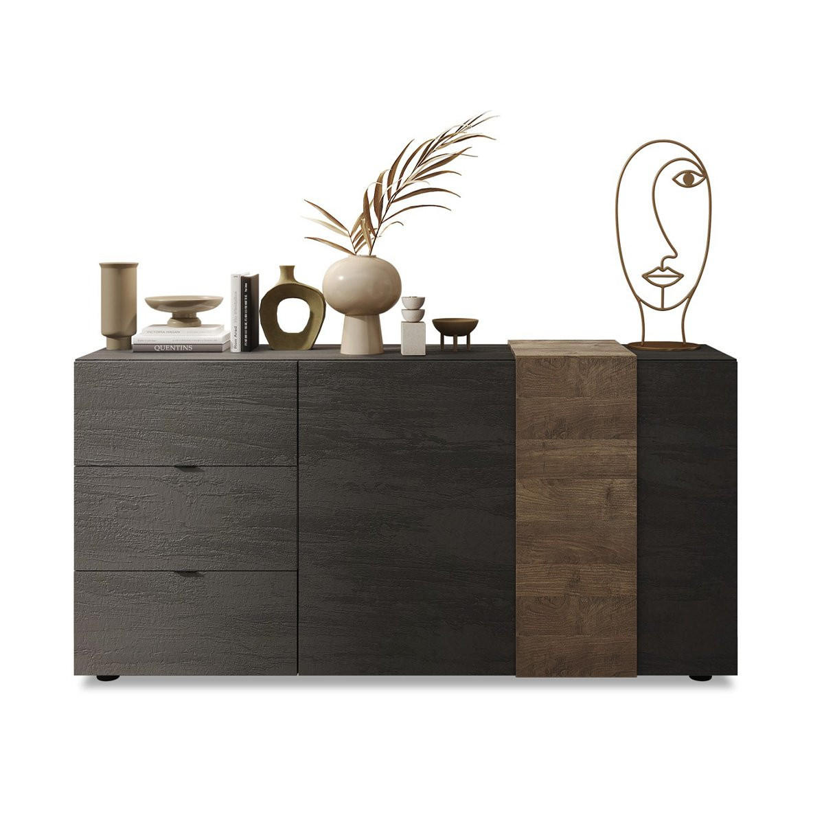 BUFFET 2 Türen 3 Schubladen L181 cm - Pluton - Nussbaumfarben, Holzwerkstoff (44/84/181cm) - Calicosy