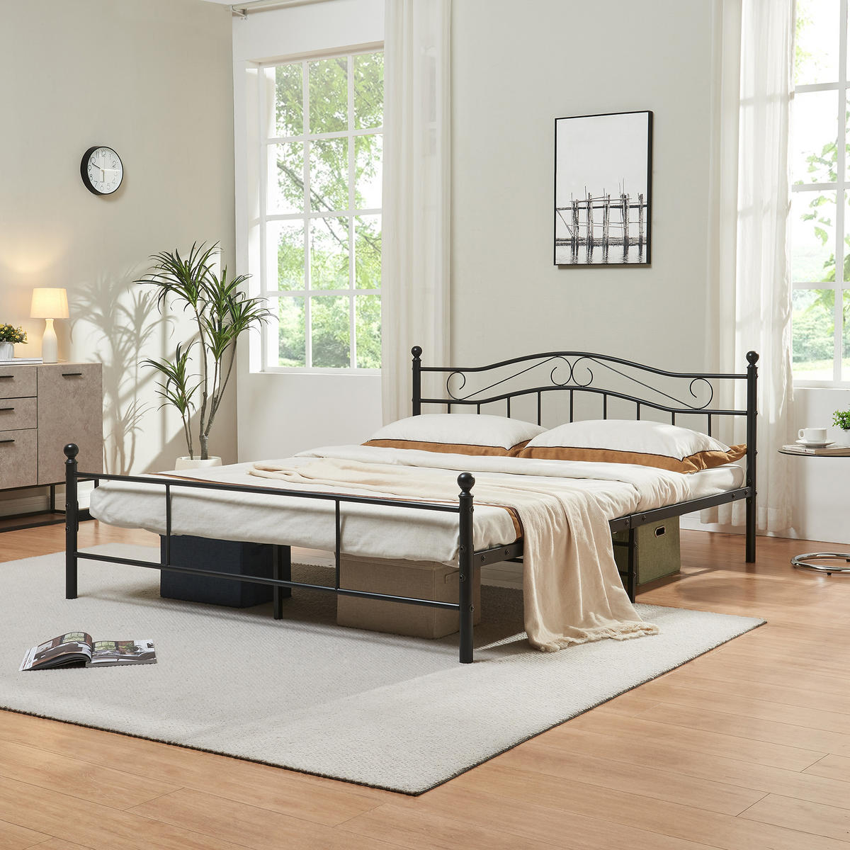 METALLBETT Florenz - Schwarz, Metall (160/200cm) - [en.casa]