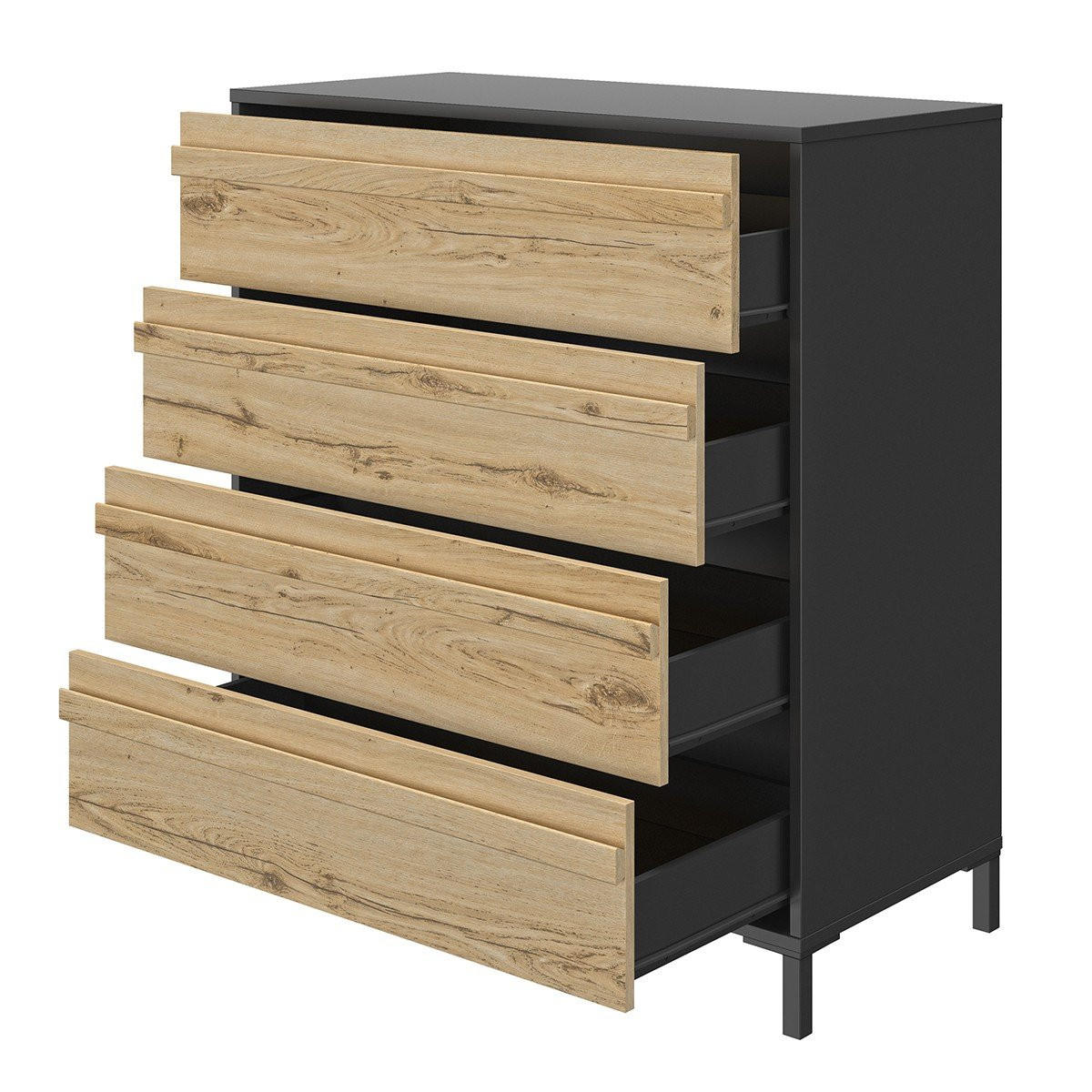 KOMMODE 4 Schubladen MIMIZAN - Französische Herstellung - 94/45/104 cm - Eichefarben, Holzwerkstoff (45/104/94cm) - Calicosy