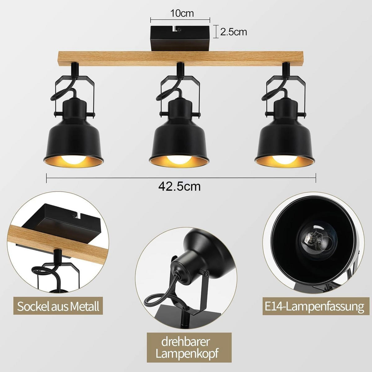 DECKENSTRAHLER Strahlwin 42.5/10/2.5 cm - Schwarz, Metall (42.5/10/2.5cm) - ZMH