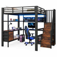HOCHBETT mit Schreibtisch und Stauraum 140x200 cm Metall MDF Schwarz - Schwarz, Metall (140/200cm) - Meubliv