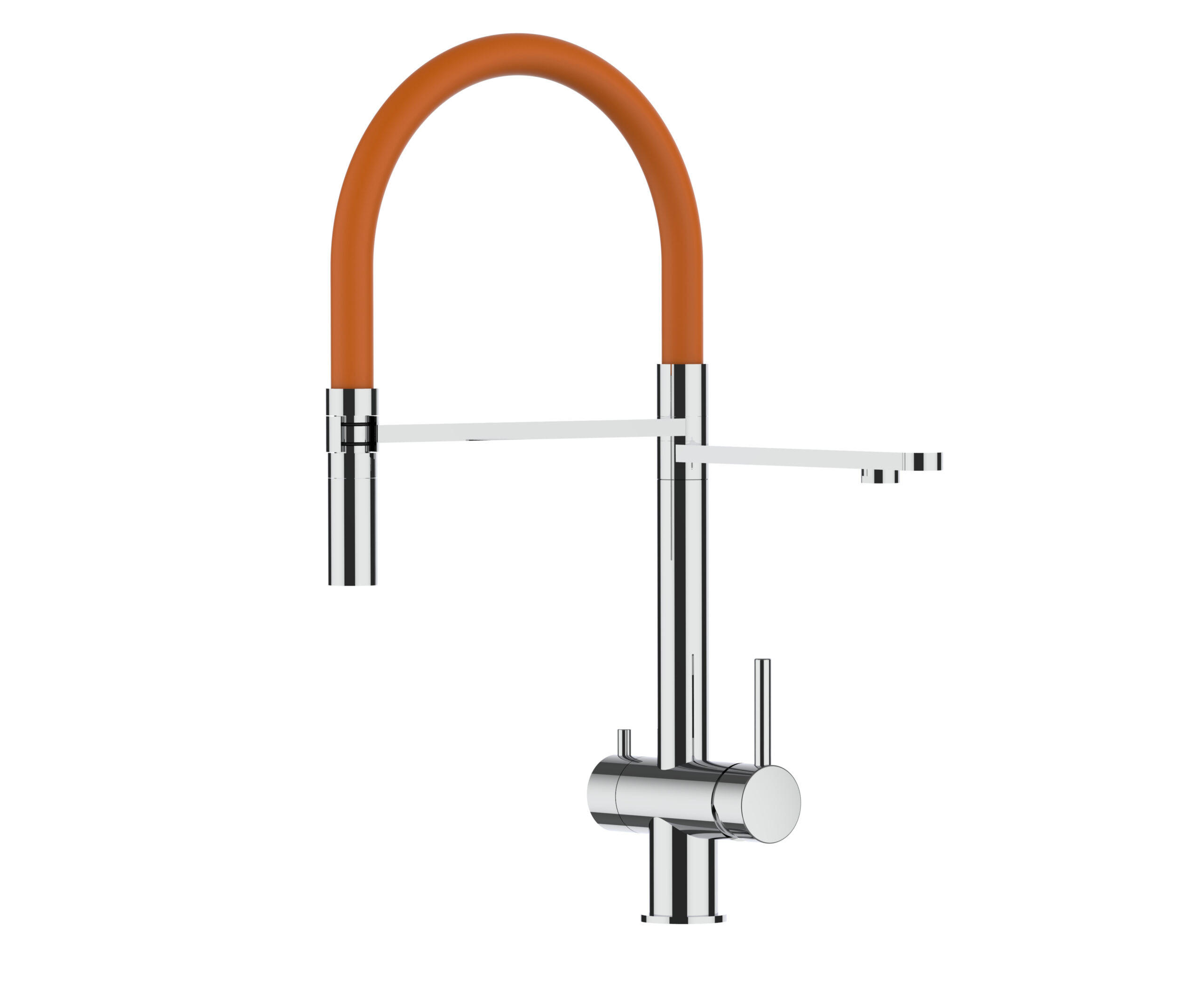 3-WEGE-KÜCHENARMATUR, Edelstahl Massiv aus Chirurgenstahl, Hochglanz und Orange, 2-Strahl-Brause - Orange, Metall (24/49/24cm) - VIZIO