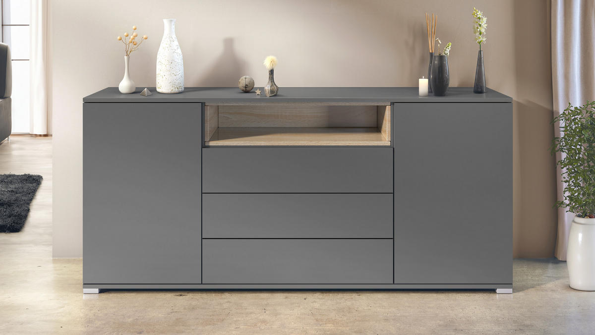 SIDEBOARD Skadu Eiche sägerau - Eiche San Remo, Holzwerkstoff (166.5/75.5/35cm) - Vladon