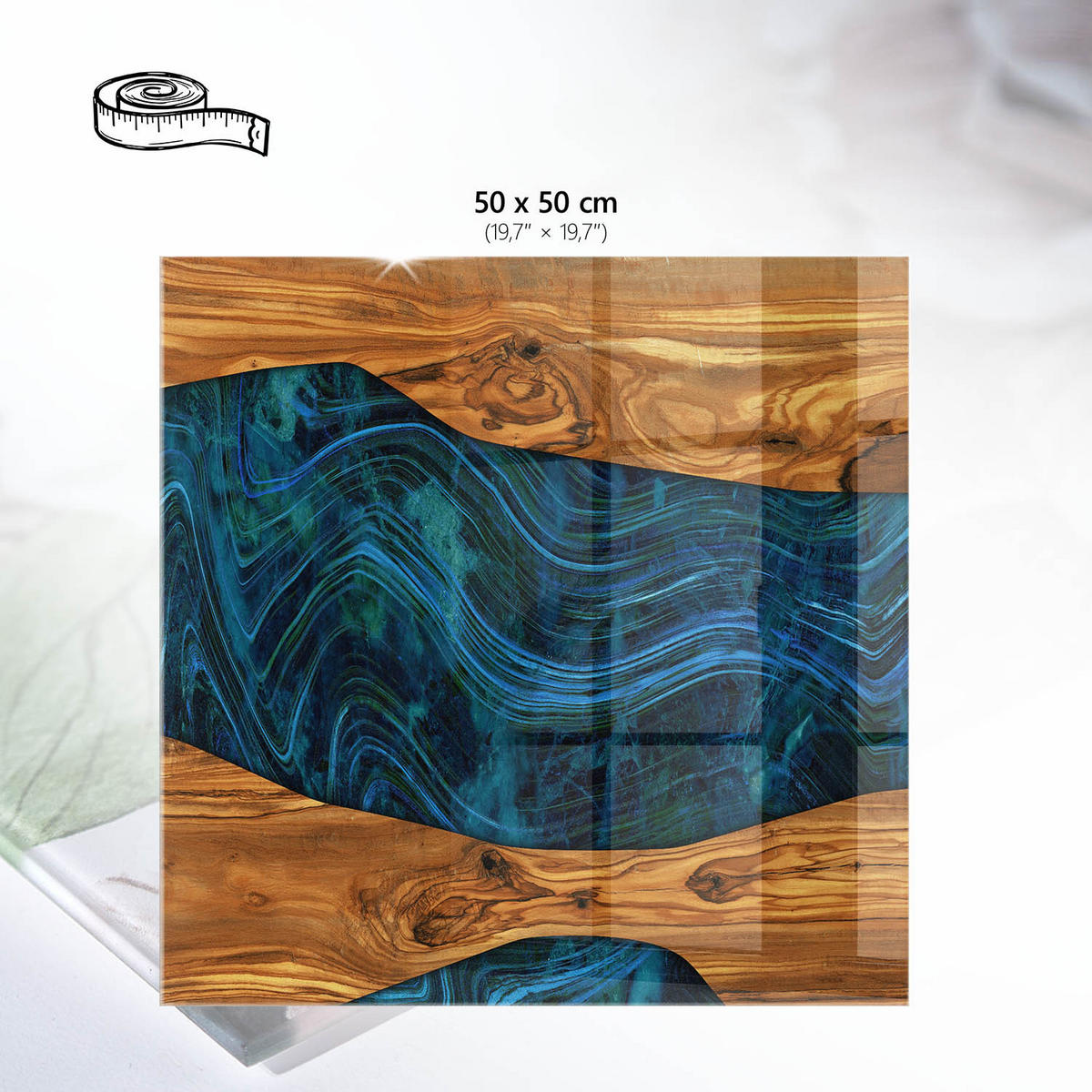 TISCHPLATTE 50x50 cm – Holzwellen - Braun, Glas (50/50/0.4cm) - Wallfluent