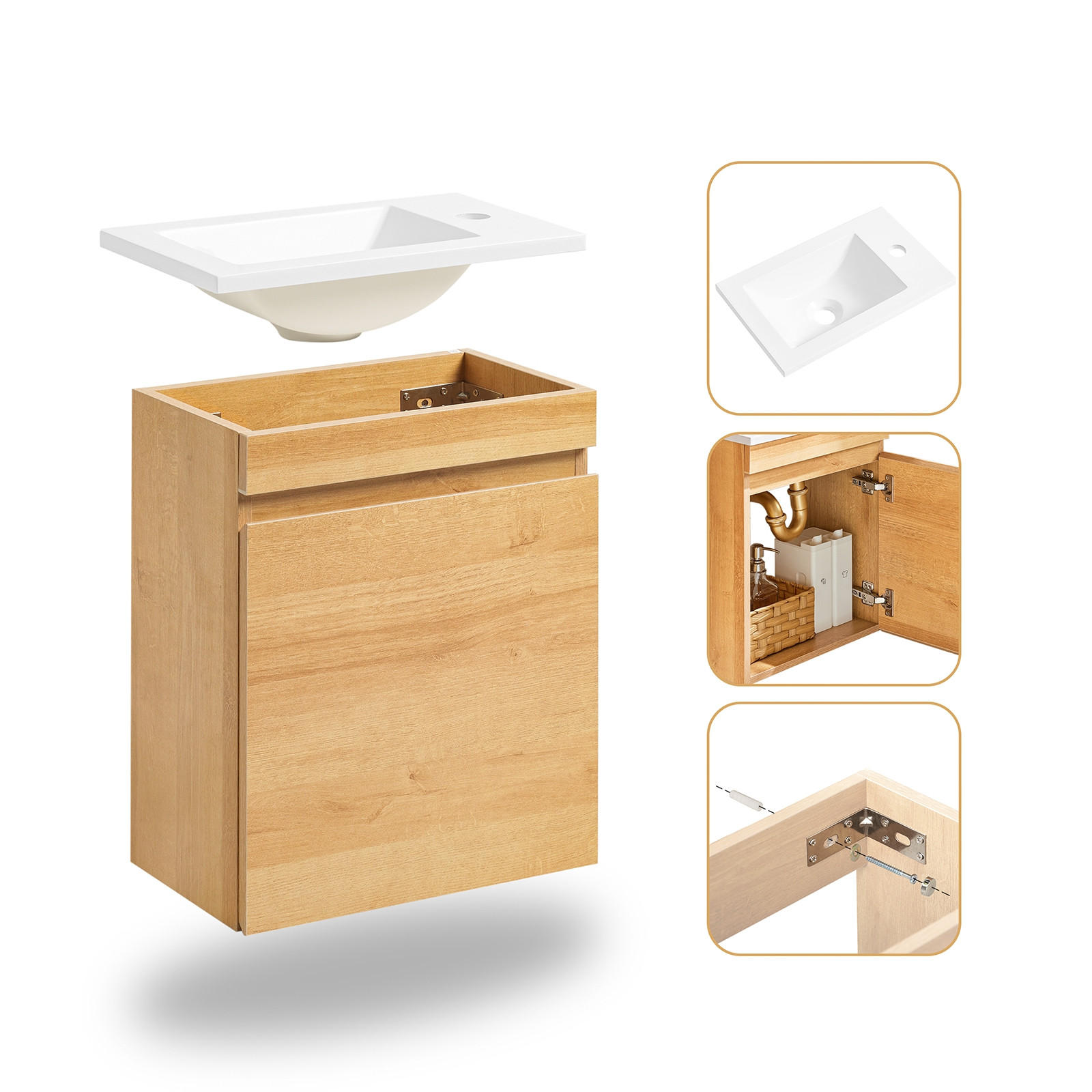 WASCHBECKENUNTERSCHRANK Natur - Naturfarben, Keramik/Holzwerkstoff (41/52/24cm) - SoBuy