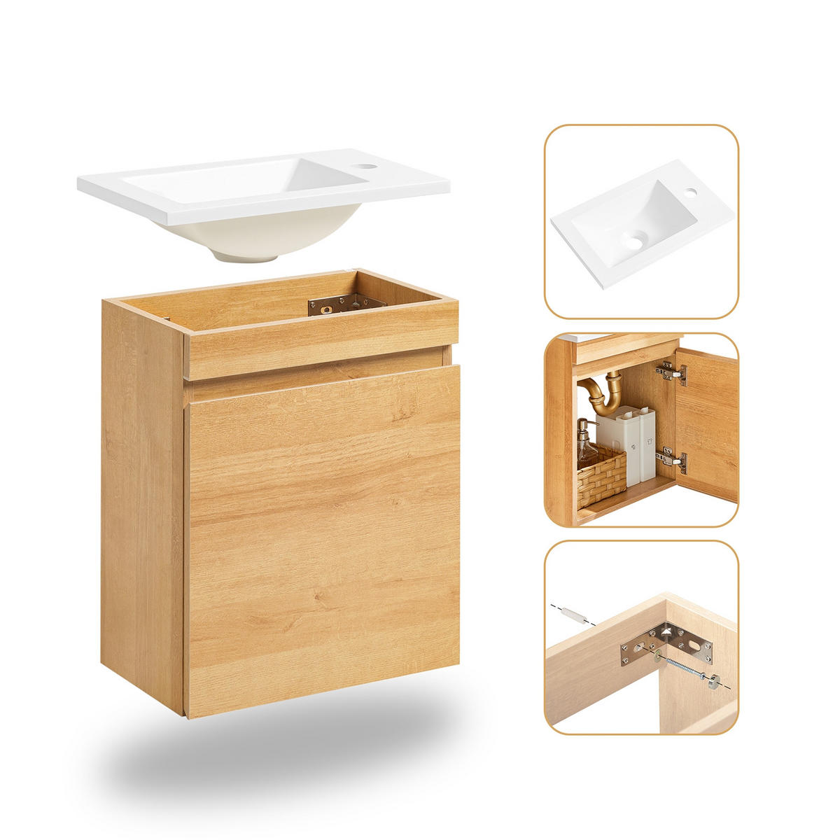 WASCHBECKENUNTERSCHRANK Natur - Naturfarben, Keramik/Holzwerkstoff (41/52/24cm) - SoBuy