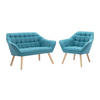 SOFA 2-Sitzer + Sessel - Stoff - Blau - CASERTA - Blau, Textil (127/77/73cm) - Vente-Unique