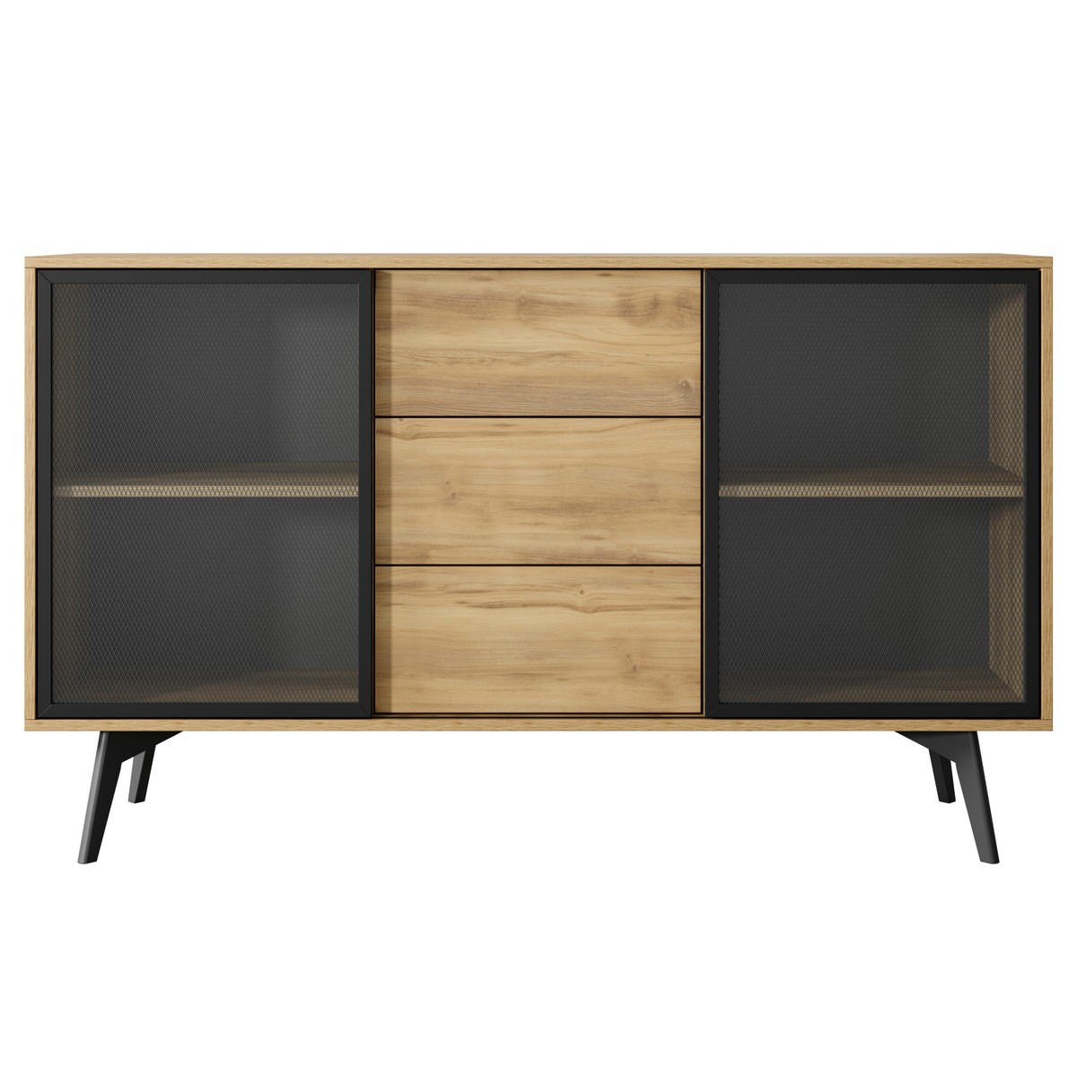 SIDEBOARD ESTEVAN KOM1 Schiebetüren aus Glas Eiche Gold Eiche Gold - Eichefarben/Honig, Holz/Holzwerkstoff (144/85/39cm) - Komodee