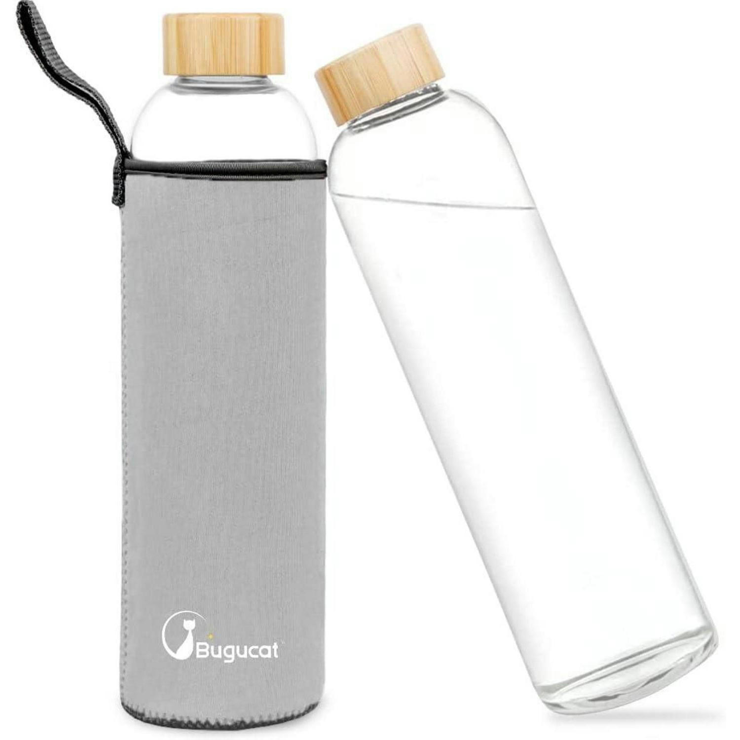 TRINKFLASCHE Glas 1L mit Schutzhülle Grau - Grau, Glas (7.5/7.5cm)