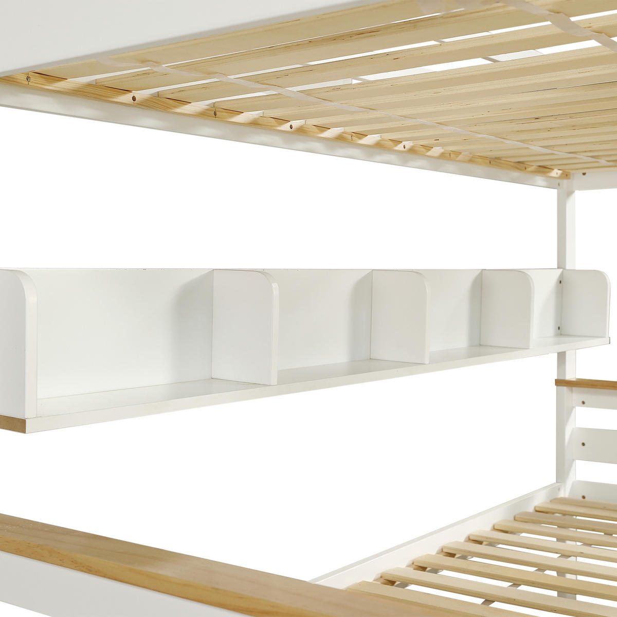 ETAGENBETT 90x200cm&140x200cm in Weiß+Natur mit Offenes Regal - Weiß, Holz (140/200cm) - KOMHTOM