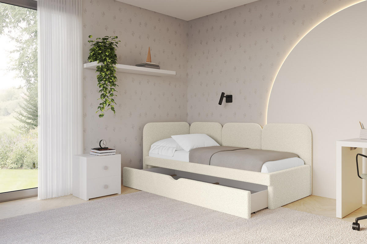 EINZELLBETT Jugendbett mit Bettkasten, Rechts - ALVY 80x200 Beige - Perlmutt, Holzwerkstoff/Textil (80/200cm) - ALTDECOR