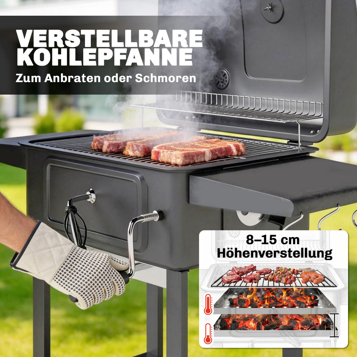 HOLZKOHLEGRILL DE-10297 - Schwarz, Metall (65/115/112cm) - ComfortXL