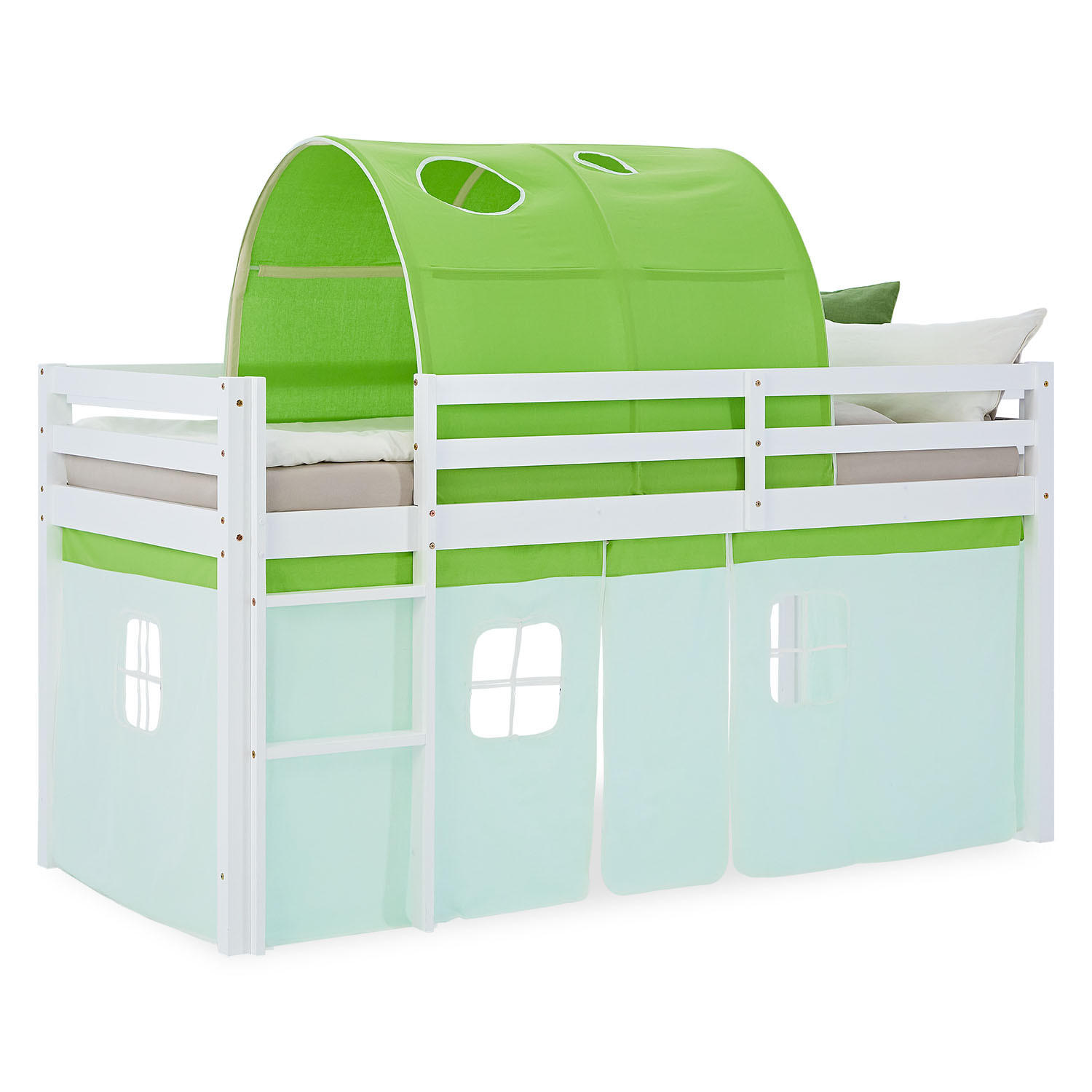 Homestyle4u Hochbett Grün, Weiß 90x200 cm