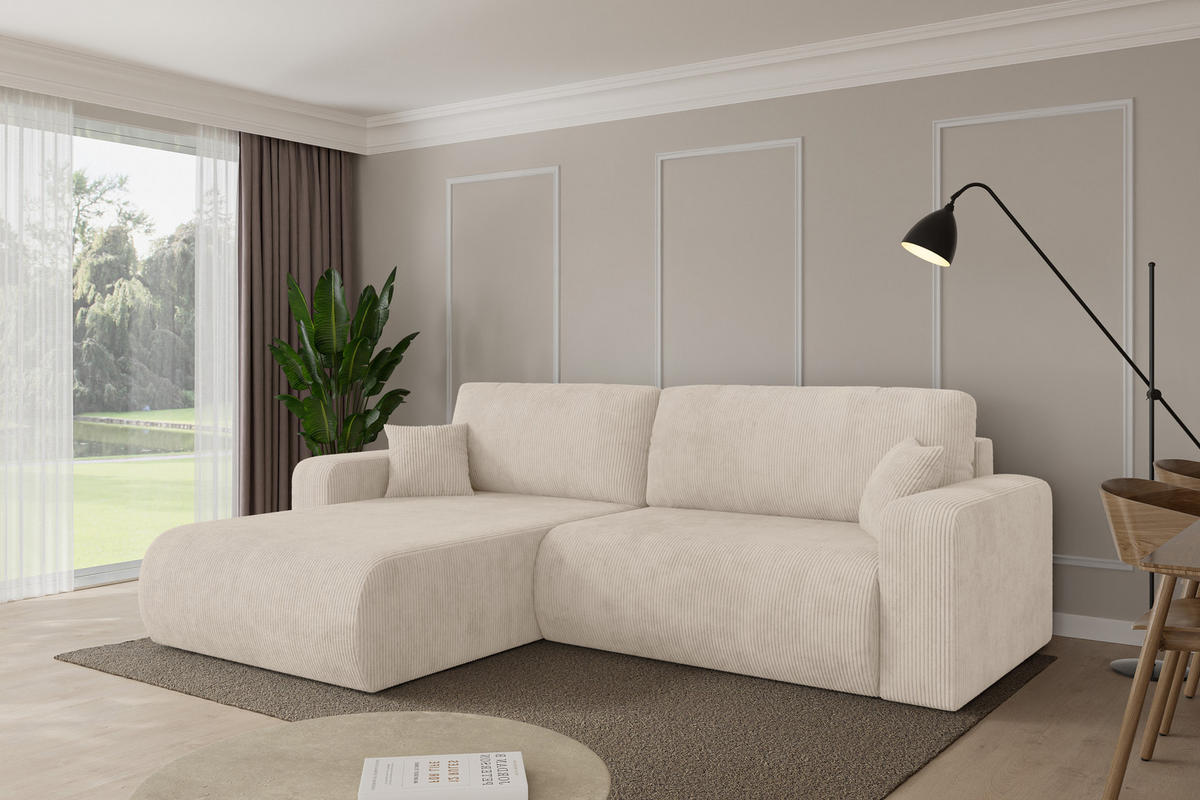 ROHOVÁ SEDAČKA s funkcí spaní, otoman vlevo BERY-L 276x193x88 béžová manšestr - černá/béžová, kompozitní dřevo/textil (276/193cm) - ALTDECOR