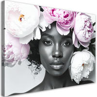 LEINWANDBILD Mädchen mit Pfingstrosenblüten auf dem Kopf 120x80cm - Grau, Textil (120/80cm) - Feeby