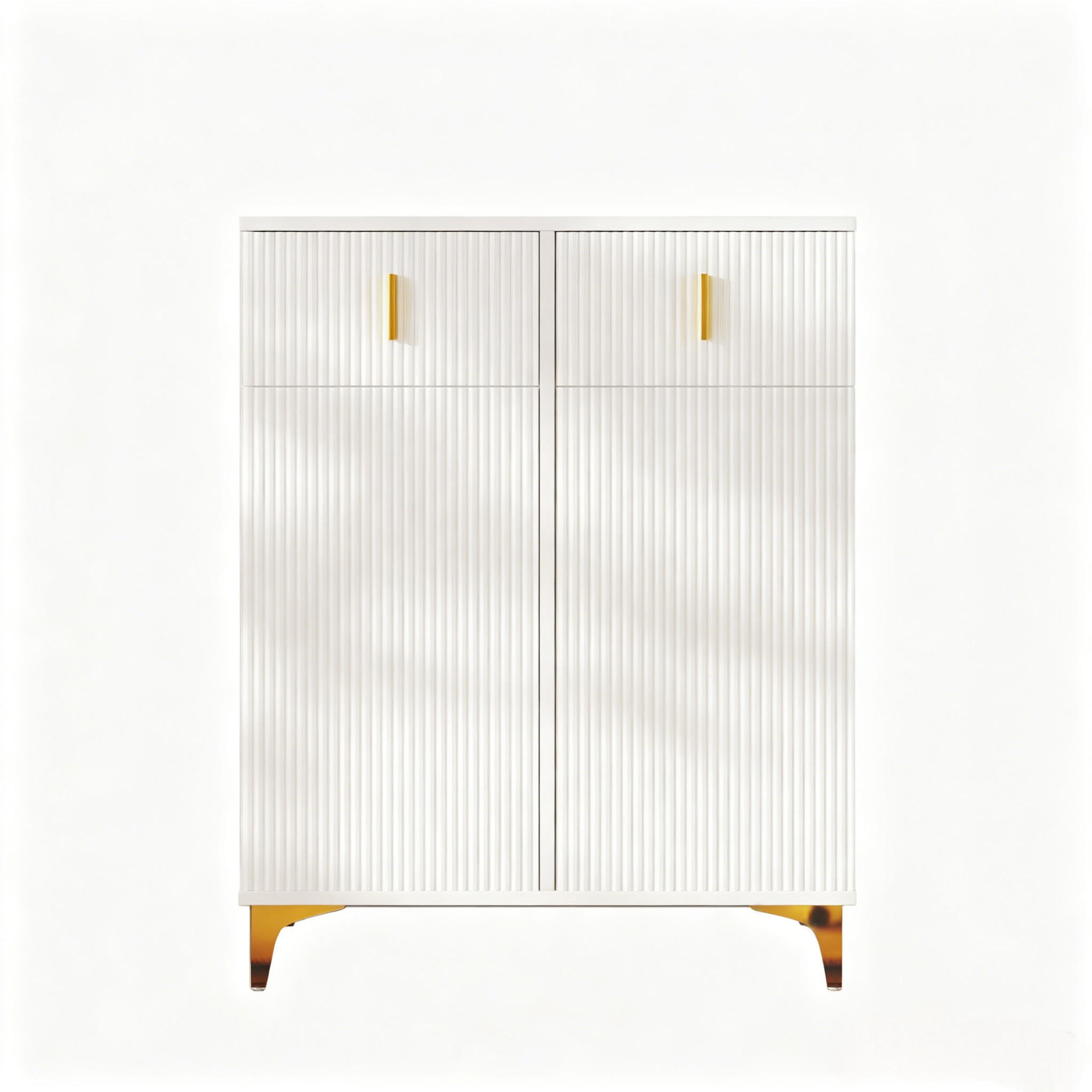 SCHUHSCHRANK Sideboard Weiß mit Schubladen, Push-to-Open und goldenen Akzenten - Weiß, Holz (83/101/35cm) - PARAFTA HOME