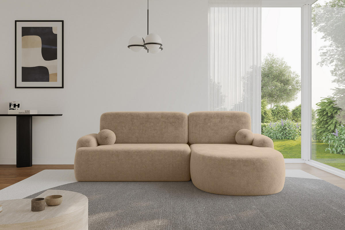 ECKSOFA mit Schlaffunktion und Bettkasten LIRA-L - 264x172x89 Beige - Beige, Holzwerkstoff/Textil (172/264cm) - ALTDECOR
