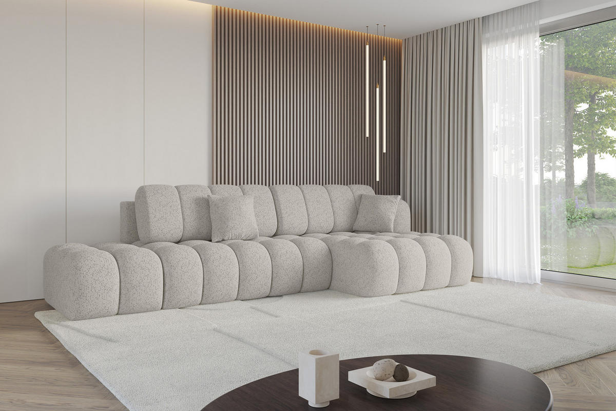 ECKSOFA mit Schlaffunktion Ottomane RECHTS OLEA-L2 321x164x75 Hellgrau Tissu - Silberfarben/Schwarz, Holzwerkstoff/Kunststoff (164/321cm) - ALTDECOR