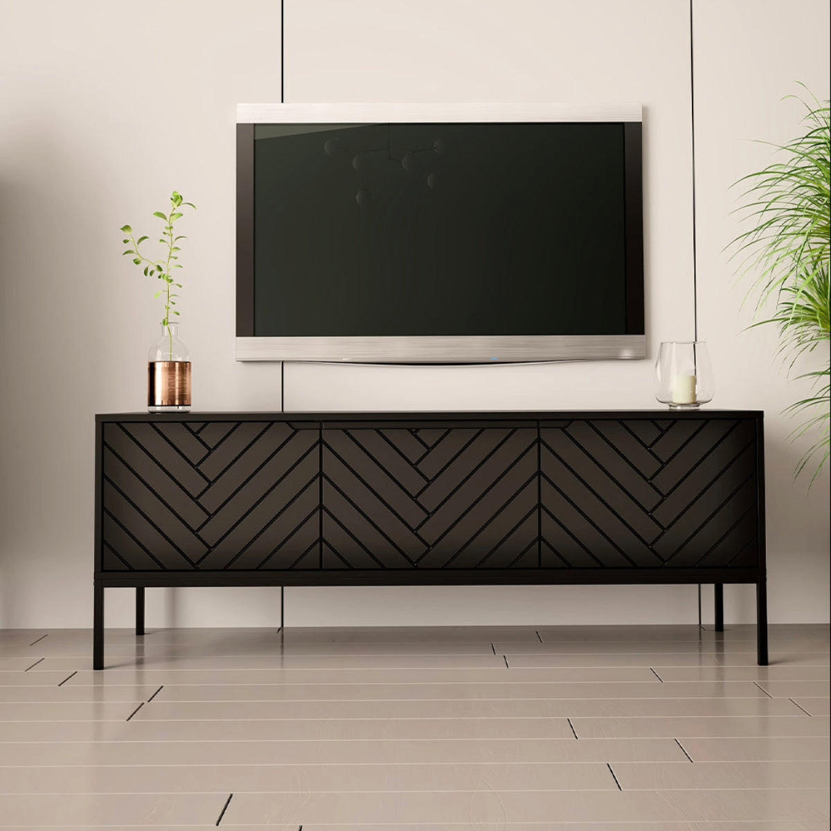 TV-MÖBEL Daria Schwarz - Schwarz, Holzwerkstoff (151/77/39cm) - Petits-meubles