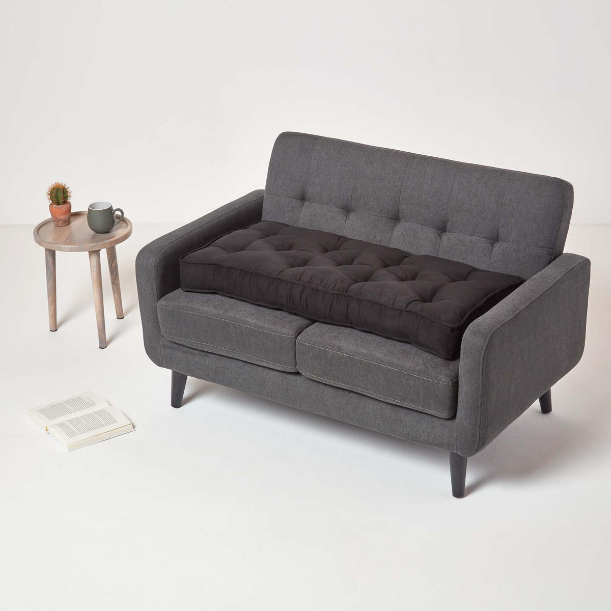 SITZAUFLAGE schwarz 100/48/10 cm – Sofa-Sitzkissen, Velours - Schwarz, Textil (48/100/10cm) - Homescapes