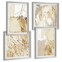 BILDER SET 4er Set - 50x50 cm & 40x60 cm Silberner Rahmen - Abstrakte Muster beige weiß - Silberfarben, Kunststoff (50/50cm) - TULUP