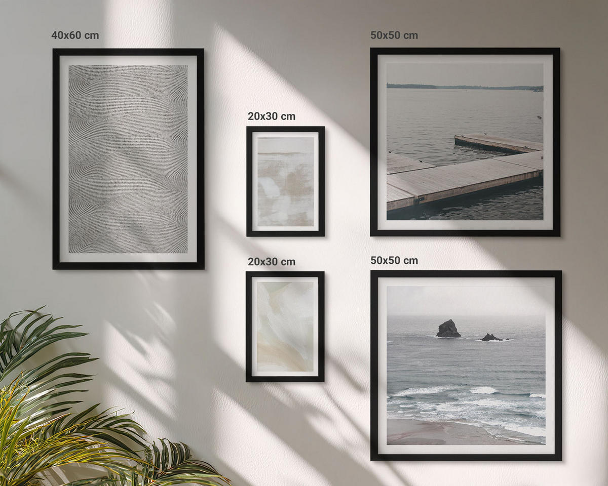WANDBILDER 5er-Set - 50x50 cm & 20x30 cm & 40x60 cm Schwarzer Rahmen - Abstraktes Design, moderne Texturen - Schwarz, Kunststoff (40/60cm) - ArtPrintCave
