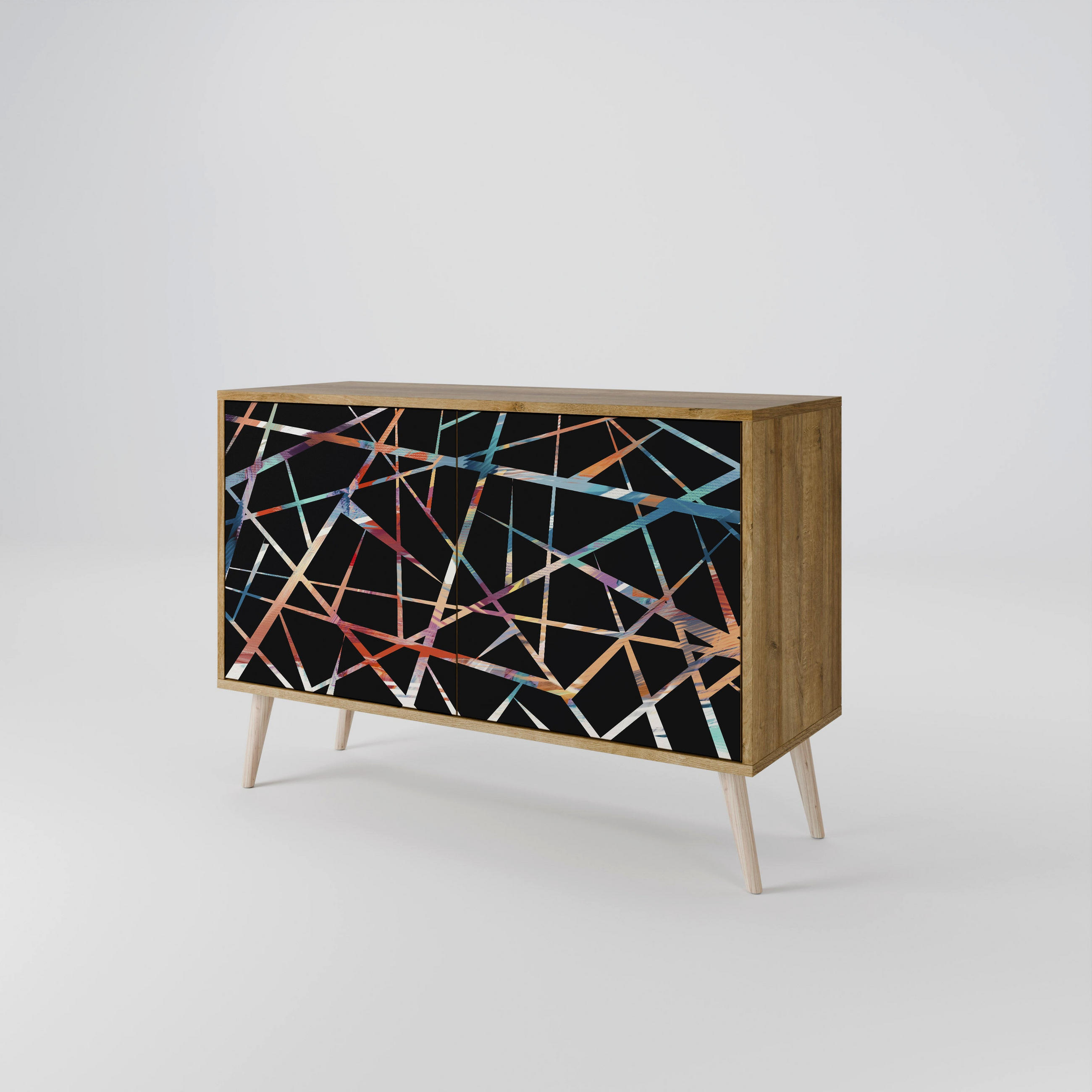 SIDEBOARD POLYGON VERVE, Eicheneffekt, 111x42x77,5 cm, 2 Türen - Eichefarben/Buchefarben, Holzwerkstoff/Buchenholz (111/77.5/42cm) - SpaceRebels