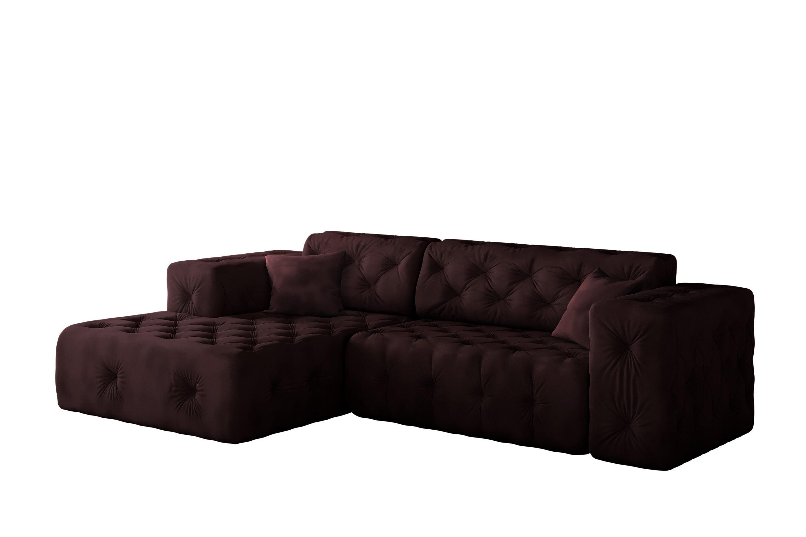 ECKSOFA L-Form Gesteppt LUX Stoff Whisper Links Rotwein - Dunkelrot, Holz/Kunststoff (165/266cm) - Kaiser Möbel