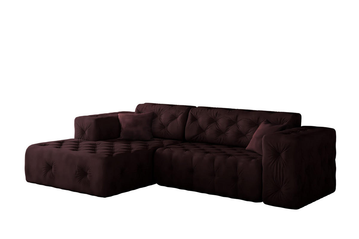 ECKSOFA L-Form Gesteppt LUX Stoff Whisper Links Rotwein - Dunkelrot, Holz/Kunststoff (165/266cm) - Kaiser Möbel