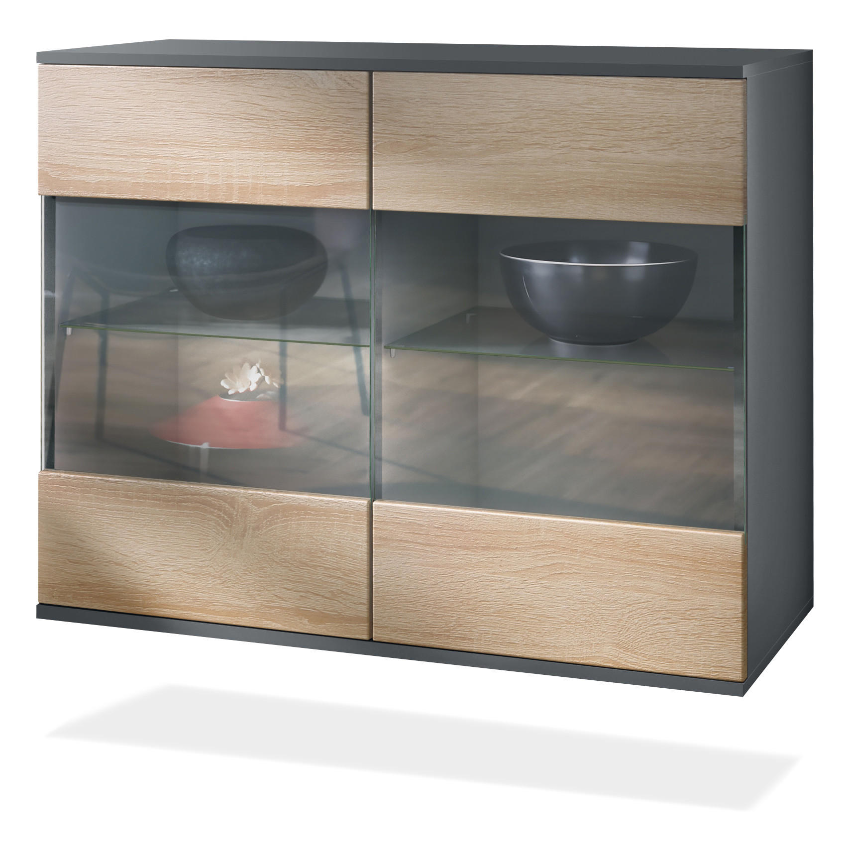 KOMMODE Bari Eiche sägerau - Eiche San Remo, Holzwerkstoff (92.5/73.5/35cm) - Vladon
