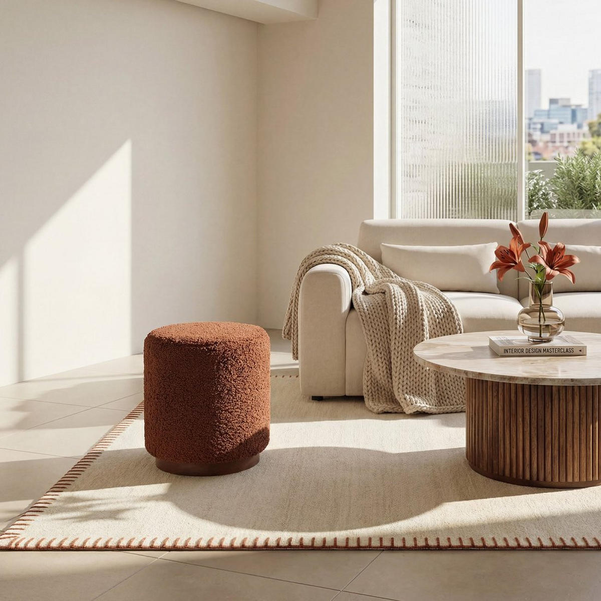 POUF Arles Terrakotta / Orange 35 cm x 42 cm - Terracotta, Textil (35/42/35cm) - Klast Home