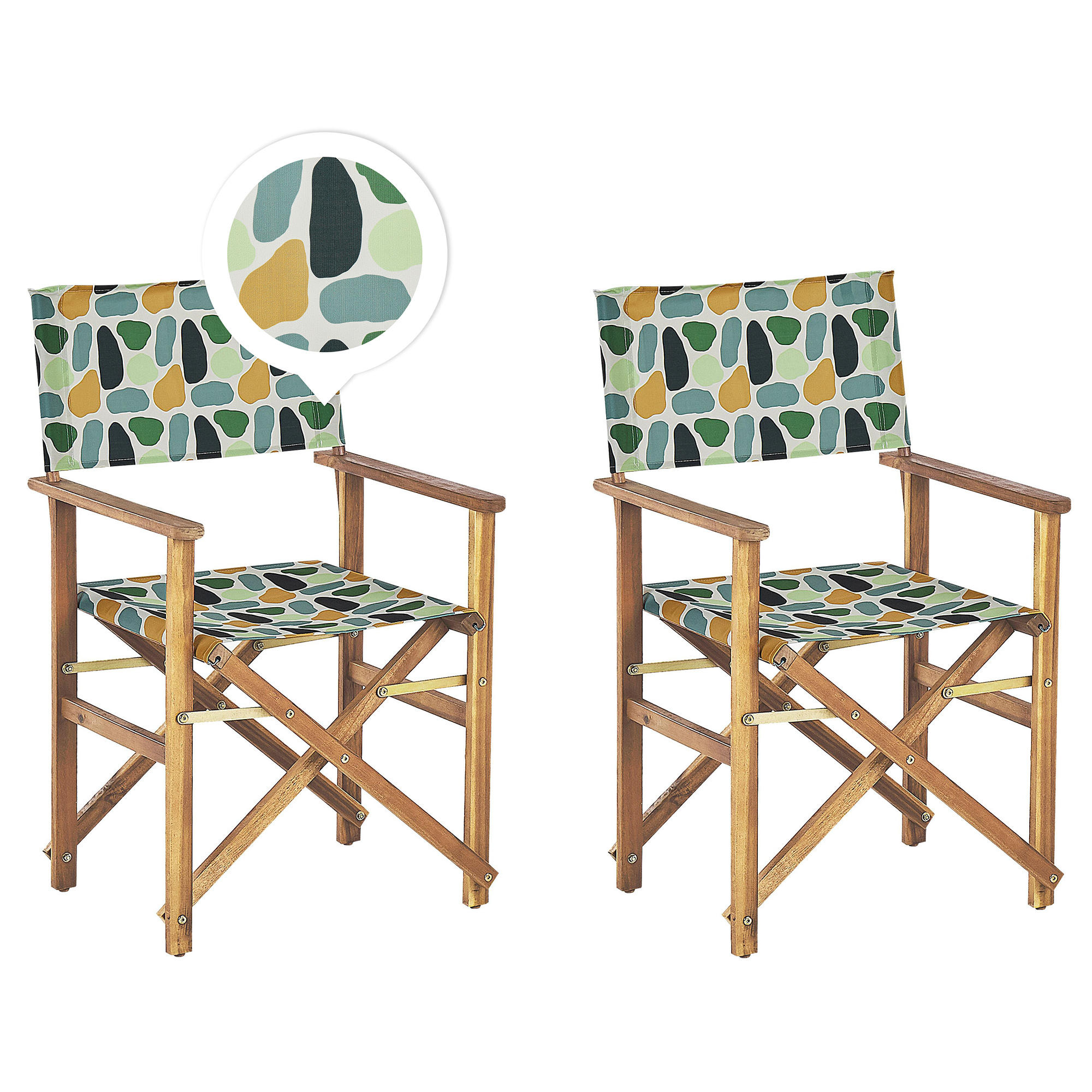 GARTENSTUHL 2er-Set Akazienholz hellbraun grau/mehrfarbig Fleckenmuster Cine - Hellbraun/Gelb, Holz (50/91/50cm) - Beliani