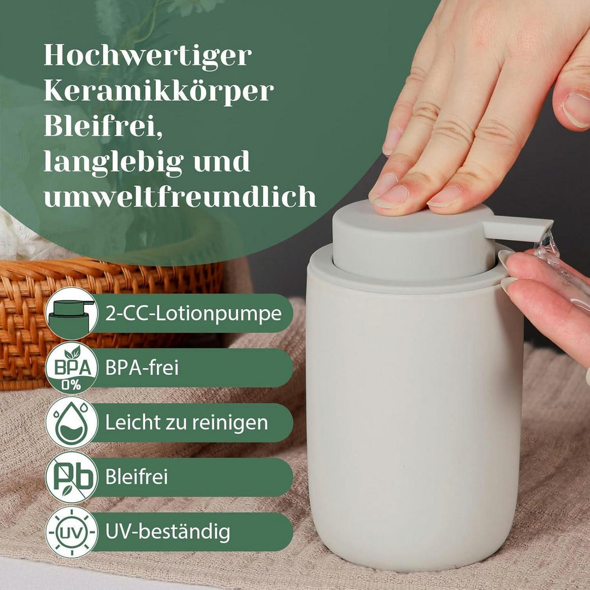 SEIFENSPENDER Set Keramik Grau 2 Stück 350ml - Grau, Keramik (7.5/14.5/7.5cm)