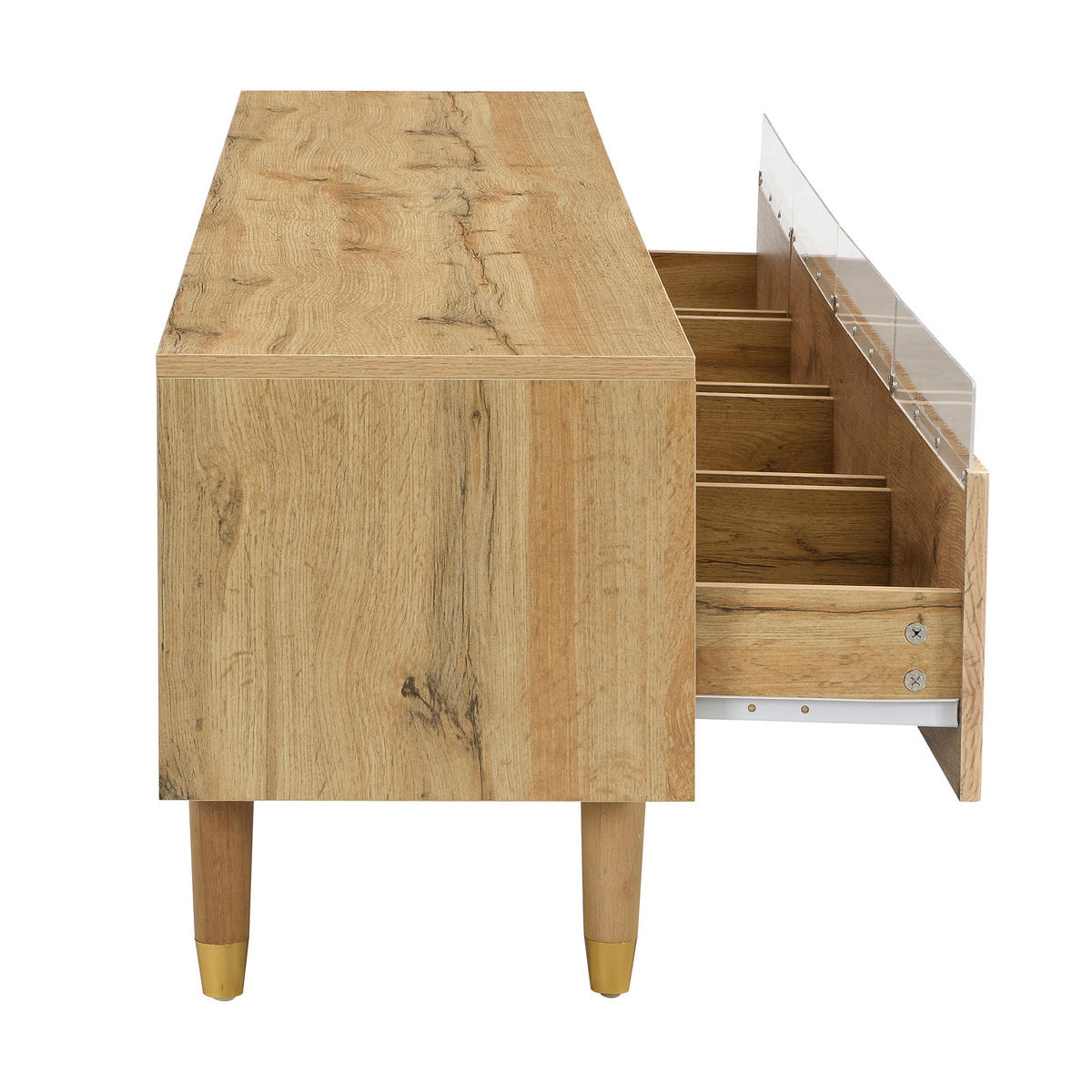 TV-ELEMENT mit Couchtisch - Kombination 2er-Set mit LED-Beleuchtung 4-türig Holzfarben-Gold - Naturfarben, Holzwerkstoff (178/45/35cm) - OKWISH