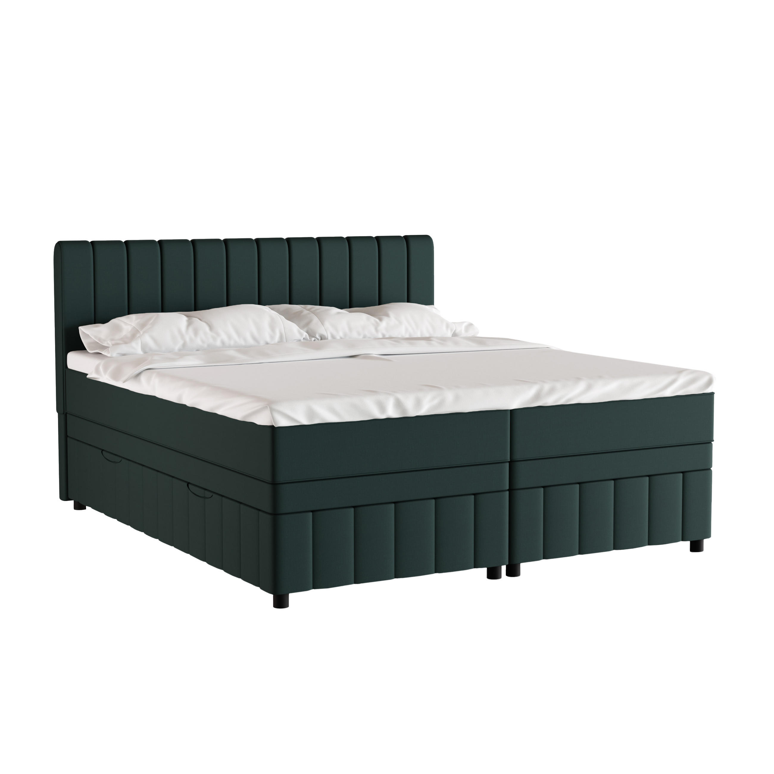 BOXBETT AVALON 180 x 200 cm mit Bettkasten und Topper - Dunkelgrün - Dunkelgrün, Holz - Panda Möbel