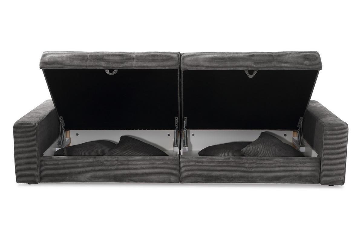 BIG-SOFA mit 2 Bettkästen, viel Stauraum, B274/T113/H84 cm, Liegefläche 103x241 cm, Cord Dunkelgrau / 15261 - Dunkelgrau, Kunststoff/Textil (284/84/113cm) - luma-home