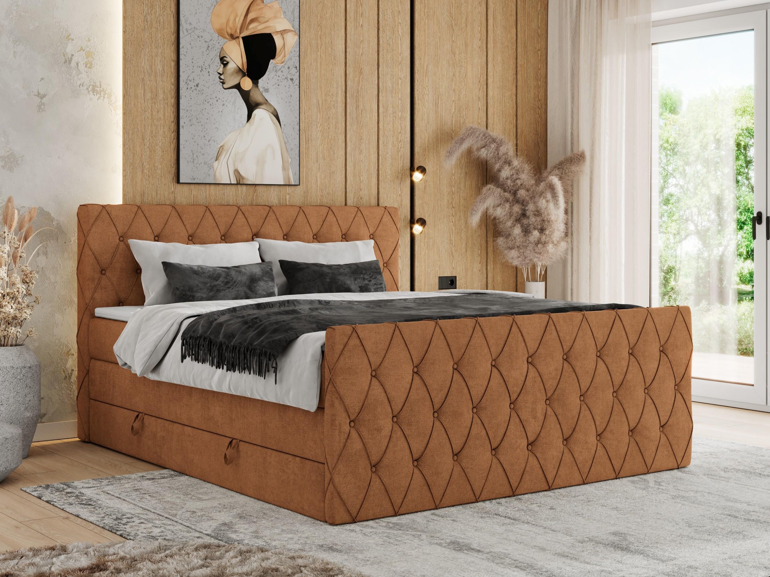 BOXSPRINGBETT MIREN KING DUO 120/200 Orange Struktur - H3 - Orange, Holz/Textil (120/200cm) - MKS